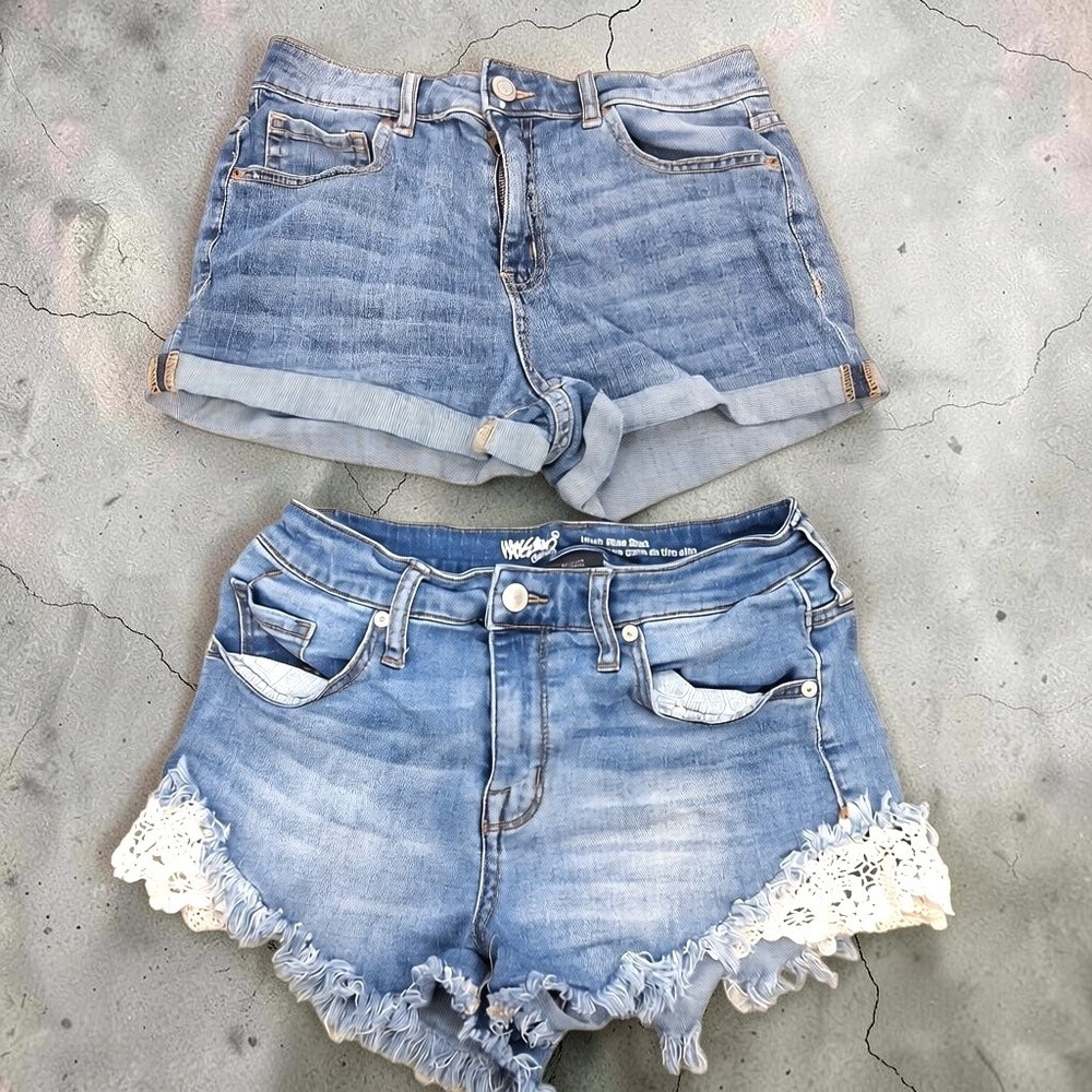 Aeropostale Mossimo High Waisted Denim Shorts Lot 2 Size 6 Crochet Fringe Cuffed